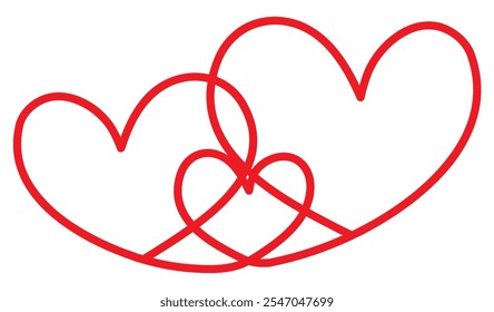 Hearts shapes together continuous line drawing. Family linear symbol concept. Vector illustration isolated on white background.