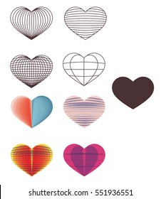 Hearts shapes in wireframe mode and with overlapping shapes.