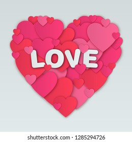 Hearts shaping a big heart with love sign