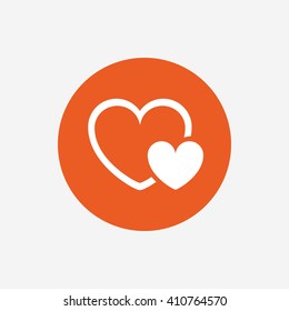 Hearts sign icon. Love symbol. Orange circle button with icon. Vector
