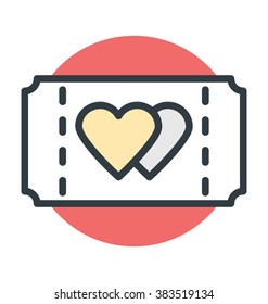 Hearts Sign Ticket Colored Vector Icon