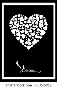Hearts silver float on top isolated on white  background, Text happy valentine's day, Love iconic, Idea for art, card, gift, decoration, wallpaper, and background,Vector,EPS10
