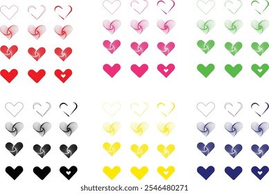 Hearts sketch icons set. Various different hand drawn heart vector flat and line love collection isolated on transparent background heart symbol for Valentines Day. Romantic logo design element.