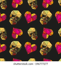 Hearts and skulls seamless pattern backgrounds, vector illustration