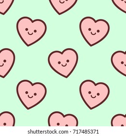 Hearts with smile. Seamless vector pattern