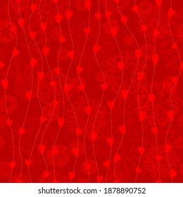 hearts and snowflakes. red repetitive background. vector seamless pattern. st valentine day. fabric swatch. wrapping paper. continuous print. love concept. romantic design element for greeting card