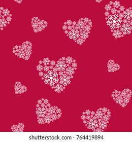Hearts from snowflakes seamless pattern