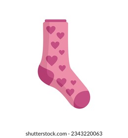 Hearts sock icon flat vector. Winter fashion item. Wool item isolated