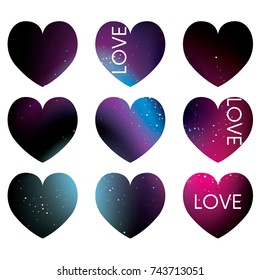 Hearts and space. Valentine's Day. Vector illustration for a postcard or a poster. Love and friendship. Stars and planets.