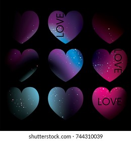 Hearts and space. Valentine's Day. Vector illustration for a postcard or a poster. Love and friendship. Stars and planets.