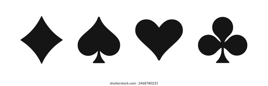 Hearts, spades, clubs and diamonds playing card symbol set. Heart, spade, club and diamond cards icons.