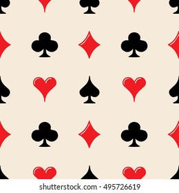 Hearts, Spades, Diamonds, Clubs seamless pattern vector background