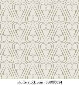 Hearts and spades seamless pattern. Valentine's day patterns. Vertically aligned shapes encapsulated one inside another. Shades of grey vector illustration.