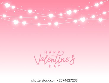 Hearts sparkle horizontal border on pink background for Valentines day and wedding lovely greeting card design 