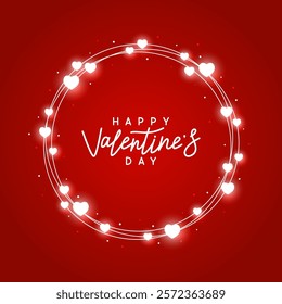 Hearts sparkle round frame on red background for Valentines day and wedding lovely greeting card design 