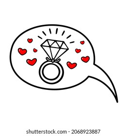 Hearts in speech bubbles. Will you marry me. Talk about love. Proposal ring vector illustration. Design for web, social media, prints, cards and banner. Valentine's day theme poster. 