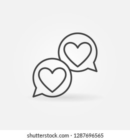 Hearts in speech-bublle line icon. Vector two speech bubbles with hearts Like concept outline symbol