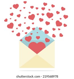 Hearts Spread Outside Mail's Envelope Vector Illustration