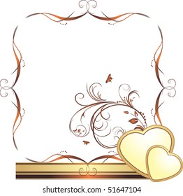 Hearts and sprig. Decorative frame for design. Vector