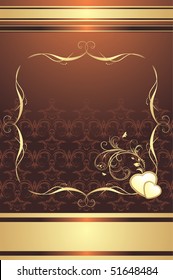 Hearts and sprig. Decorative frame for design of wrapping. Vector
