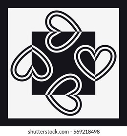 Hearts Square Shape Black and White
