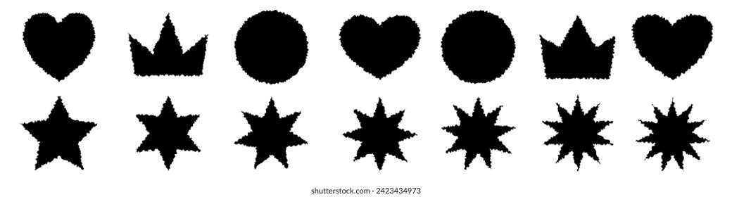 Hearts, stars, circles, crown jagged shapes vector illustration