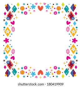 hearts, stars, flowers and diamond shapes happy frame