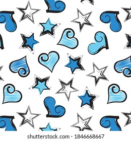 Hearts and stars grunge print for textile print