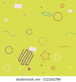 Hearts Stars Ring Colorful Polygonal Orange Violet Illustration. Oval Zigzag Green Pink Yellow Circle Rectangle Hipster Background. Simple Square Pastel Wave Multicolor Red Geometrical Design.