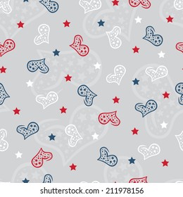 Hearts with stars. Seamless pattern. Happy Valentine's Day.