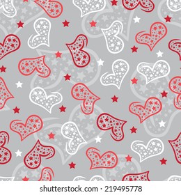 Hearts with stars. Seamless pattern. Happy Valentine's Day.