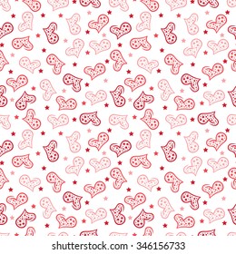 Hearts with stars. Seamless pattern. Happy Valentine's Day. Pink background.
