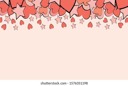 Hearts and stars. Valentine's day background. Multi-colored hearts and stars. Place for text. Design element. Vector illustration.