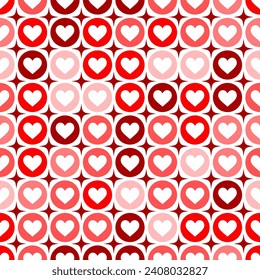 Hearts and stars Y2k seamless background. Retro cute vector print. Groovy geometric pattern. Design 60s 70s. Funky checkerboard Valentine day illustration