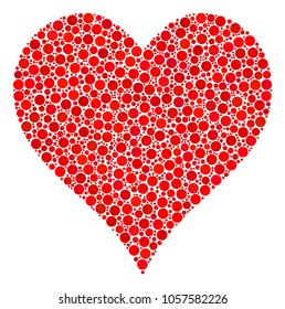 Hearts Suit collage of round dots in variable sizes and color hues. Dots are united into hearts suit vector illustration. Vector design concept.