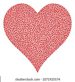 Hearts Suit collage of round dots in different sizes and color tinges. Dots are organized into hearts suit vector mosaic. Dotted vector illustration.