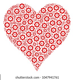 Hearts Suit composition of gear wheels. Vector mechanical wheel icons are organized into hearts suit illustration.