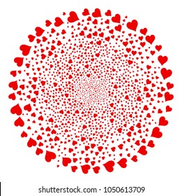 Hearts Suit cycle globula. Element twist organized from scattered hearts suit symbols. Vector illustration style is flat iconic symbols.