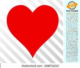 Hearts Suit icon with 7 hundred bonus bitcoin mining and blockchain images. Vector illustration style is flat iconic symbols designed for crypto-currency software.