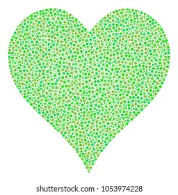Hearts Suit mosaic of circle dots in different sizes and eco green color tones. Dots are composed into hearts suit vector collage. Ecological vector design concept.