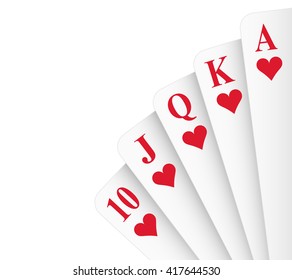 Hearts Suit Royal Flush Poker Hand Vector
