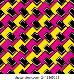 Hearts superimposed on each other seamless geometric pattern. Until Valentine's Day, wedding, paper, gift wrapping, textiles, web. Pink and yellow with white and black