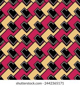 Hearts superimposed on each other seamless geometric pattern. Until Valentine's Day, wedding, paper, gift wrapping, textiles, web. Pink and pastel yellow with white and black