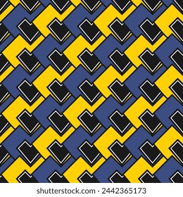 Hearts superimposed on each other seamless geometric pattern. Until Valentine's Day, wedding, paper, gift wrapping, textiles, web. Blue and yellow with white and black