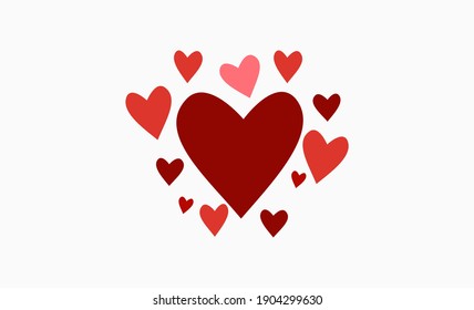 Hearts surrounding a big heart. Shades of lovely reds.
Vector Illustration.