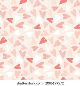 Hearts Sweet seamless repeat romantic pattern for Saint Valentine day, love hearts romance pink red beige white pastel colours