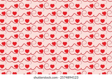 Hearts Swirling seamless pattern, red heart scroll repeating wrapping paper, valentines Day Elegant seamless background, abstract curly love swirls texture
