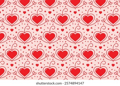 Hearts Swirling seamless pattern, red heart scroll repeating wrapping paper, valentines Day Elegant seamless background, abstract curly love swirls texture

