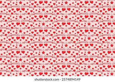 Hearts Swirling seamless pattern, red heart scroll repeating wrapping paper, valentines Day Elegant seamless background, abstract curly love swirls texture

