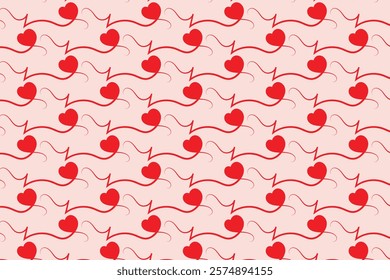 Hearts Swirling seamless pattern, red heart scroll repeating wrapping paper, valentines Day Elegant seamless background, abstract curly love swirls texture
